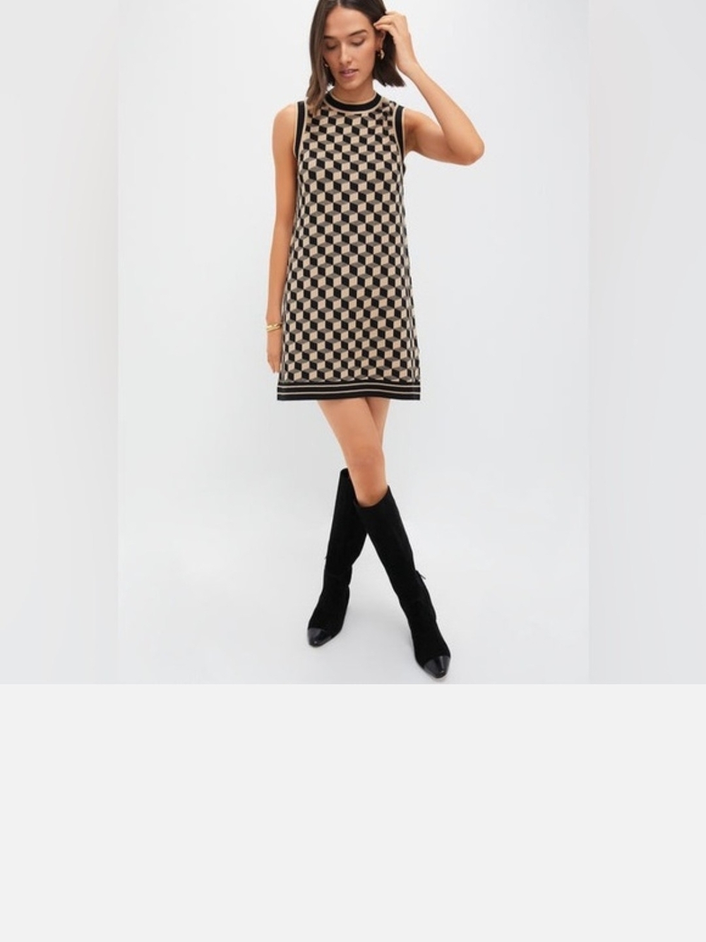 Camila Coelho Black and Tan Checker Knit Mini Dress